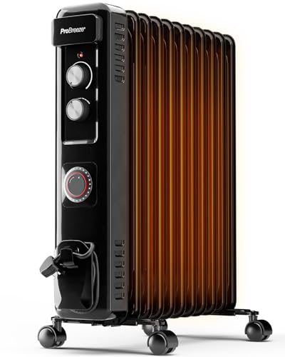Pro Breeze 2500W Mini Ölradiator mit 11 Lamellen, Elektrischer Heizkörper, 24h Timer, Ölradiator energiesparend, 3 Heizstufen, Einstellbares Thermostat & Sicherheitsabschaltfunktion - Schwarz