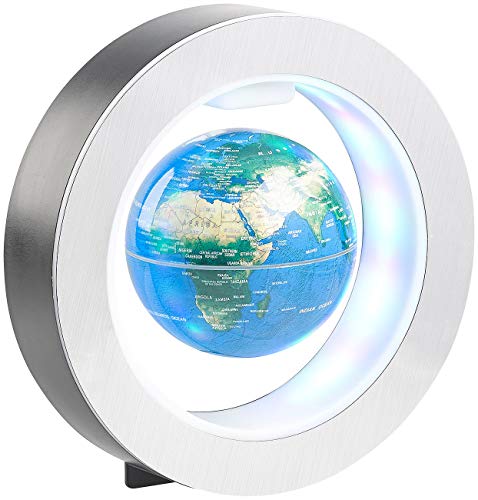 infactory Schwebender Globus: Freischwebender 10-cm-Globus in Magnet-Ring mit bunter LED-Beleuchtung (Schwebende Weltkugel, Schwebende Erdkugel, Magnetischer Lichter)