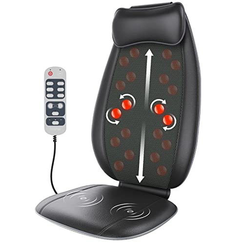 Rückenmassagegerät, RENPHO Massagesitzauflage S-Form Shiatsu Massageauflage mit Vibration, Wärmefunktion, Tiefenknetrollen, Massagegerät für Schulter, Taille, Hüfte
