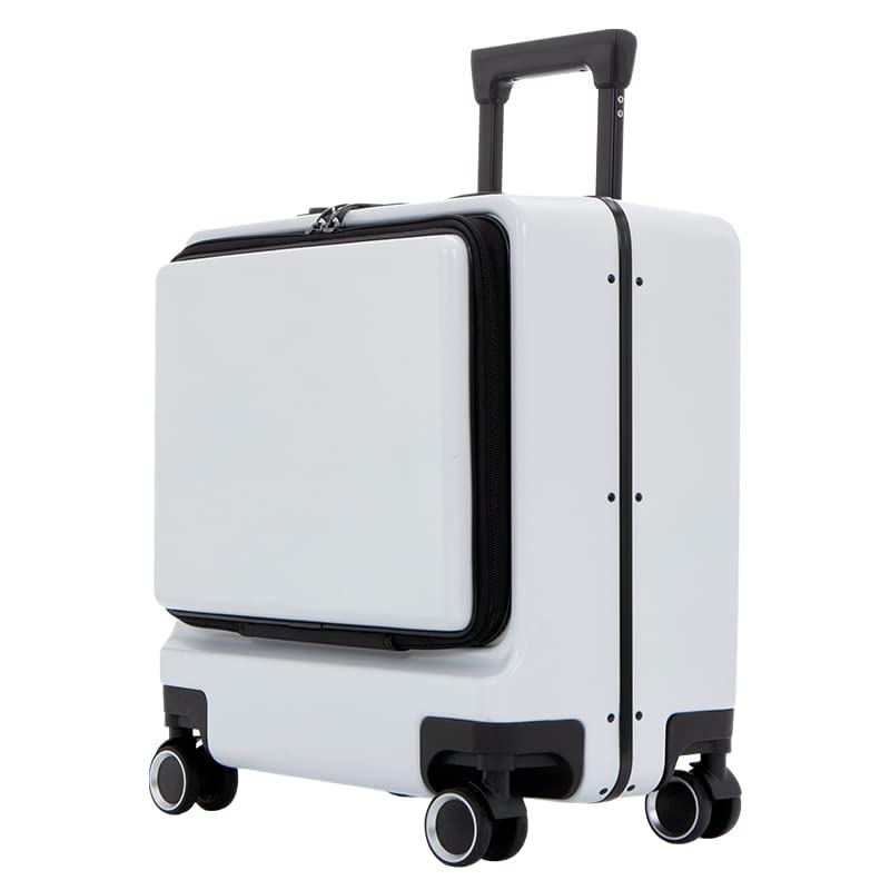 S Unite Star 18-Zoll-Handgepäck mit Laptoptasche vorne, Leichter Hartschalen-Koffer aus ABS+PC+Aluminiumrahmen mit TSA-Schloss, USB-Ladeanschluss, 360-Drehrädern, aufgegebenes Gepäck, Weiß