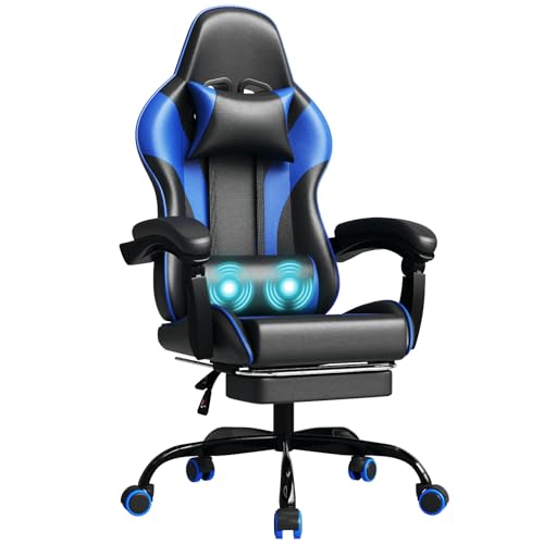 JUMMICO Gaming Stuhl, Schreibtischstuhl mit Massagefunktion,Bürostuhl Ergonomisch mit Fußstütze,150 kg, Blau