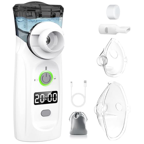 MILFECH Inhalationsgerät tragbar Vernebler Set Mit USB Wiederaufladbar, Timer und Display, inhalator verneble Masken und Mundstück für Kinder und Erwachsene (Schwarz)
