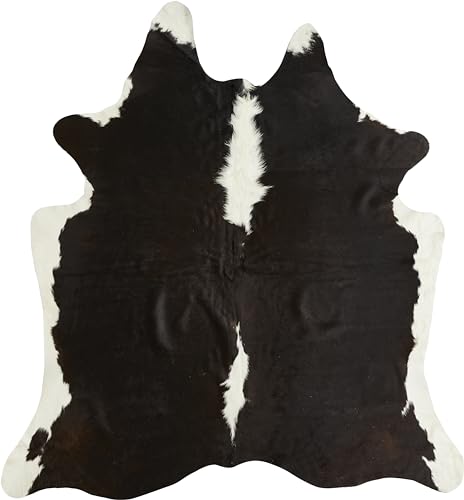LUXOR Living Rinderfell Kuhfell Teppich - Natürlicher Teppich für Naturgetreue Wohnatmosphäre - Ca. 130 x 190 cm Schwarz Gemustert