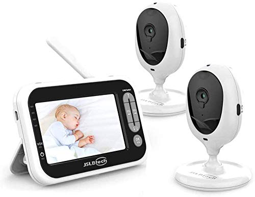 JSLBtech Video Babyphone mit 2 kamera 4,3' LCD Bildschirm, Energiesparmodus, Automatischer Nachtsicht, Gegensprechfunktion, Temperaturüberwachung, Hineinzoomen， Unterstützung mehrerer Kameras