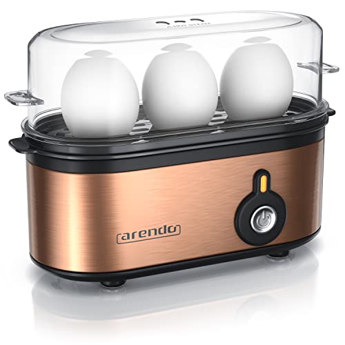 Arendo - Edelstahl Eierkocher Threecook - Egg Cooker - EIN AUS-Schalter - Wählbarer Härtegrad - 210 W - 1-3 Eier - GS - BPA-frei