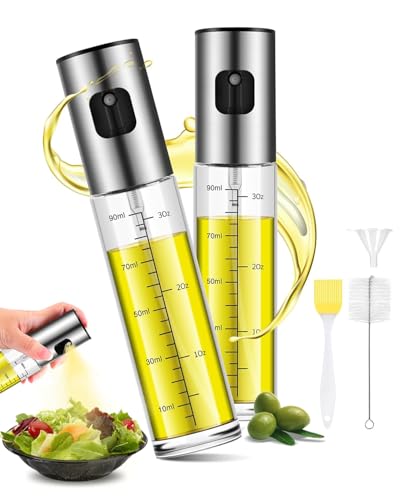 2er Ölsprüher für Öl & Essig, Glas Speiseöl Sprühflasche, Präziser Ölverbrauch, Ölspray zum kochen, Öl Sprühflasche für Heißluftfritteuse,Oil Sprayer für Salat, Grillen, Backen, mit Skala & Trichter