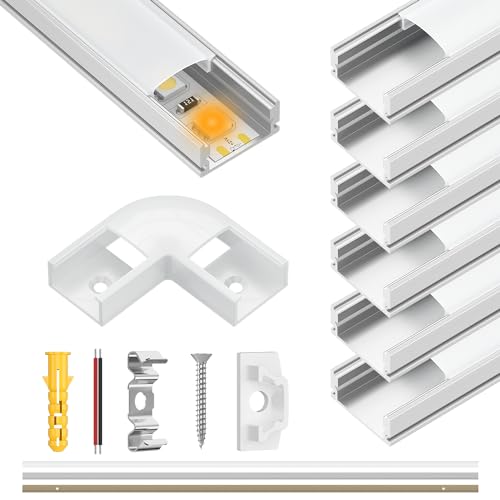 Newding LED Profil 6 x 1M, 6-Pack LED Aluminium Profil U-Form mit Milchig, Weißer Abdeckung, LED Diffusoren, und Montageklammer, Eckverbindern, Metall Befestigungs Clips, für LED Streifen Lichter