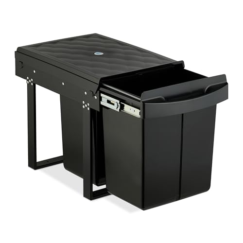 Relaxdays Einbaumülleimer, 2 Fächer, 2X 20 l, HxBxT: 41,3 x 34 x 51,8 cm, ausziehbar, Müllsystem Unterschrank, schwarz