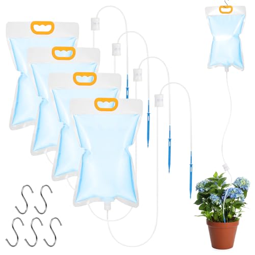 5 Stück 3,5L Pflanzen Automatische Bewässerung Tropfbewässerungsbeutel, Infusionsbeutel mit Verstellbarem Durchfluss Ventilschalter, Topfpflanzen Urlaubsbewässerung, Bewassersystem Blumentopf Indoor