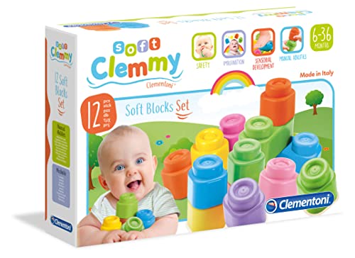 Clementoni 14706 Clemmy Bausteine, buntes Soft-Block Set, weiches Motorikspielzeug, Babyspielzeug zum Greifen & Beißen, 12 Blöcke für Kleinkinder ab 6 Monaten
