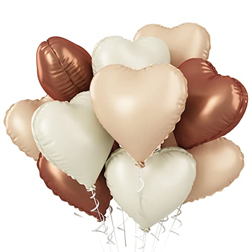 Herzluftballons Braune Aprikosen, 10 Stück Kaffee Creme Beige Herzluftballons Helium, Luftballon Hochzeit 18 Zoll Herz Folienballon Nude Neutraler für Geburtstagsfeier, Valentinstag, Babyparty