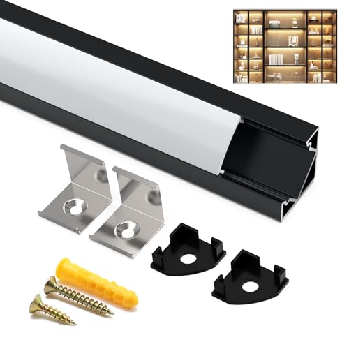 Angdarun LED Profil, LED Aluminium Profil 6×1M, 45 Grad V-Form, für LED Streifen/LED Kanal, LED Strips mit Endkappen und Weiß Abdeckung für Led Schiene/LED Eckprofil