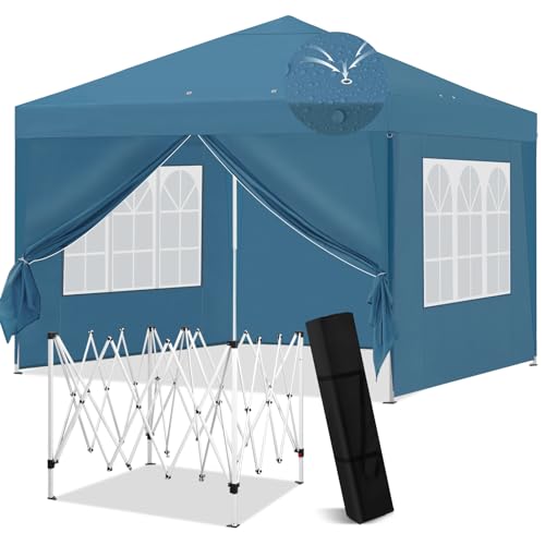 Laneetal Pavillon 3x3 m faltbar, Pop-Up Faltpavillon wasserfest Winterfest, Grillpavillon stabil, Gartenpavillon mit Seitenwänden Fenstern Tasche, für Camping Strand Garten, Blau