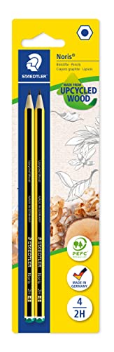 STAEDTLER Bleistift Noris 120, Made from Upcycled Wood, Härtegrad 2H, Rutschfeste Soft-Oberfläche, hohe Buchfestigkeit, hohe Qualität Made in Germany, Blisterkarte mit 2 Stück, 120-4 BK2D