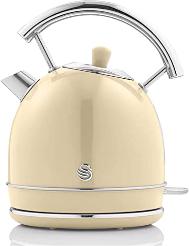 Swan Retro Elektrischer Wasserkocher 1,8 Liter, Vintage Design, Abschaltautomatik Strix Controller, Kabellos, BPA-freier Edelstahl, 3000 W, Creme