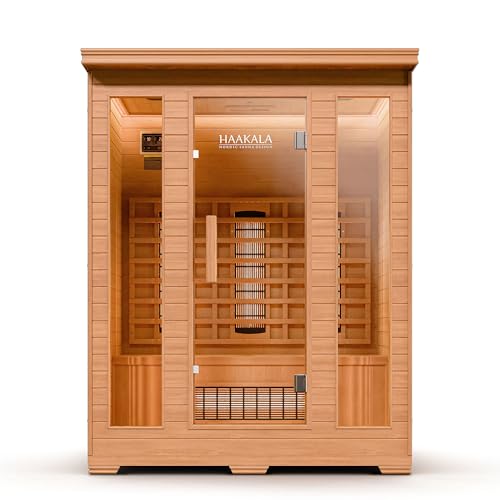 di volio Infrarotsauna Loimaa III, Infrarotkabine für 3 Personen, aus Holz, Vollspektrumstrahler, LED-Farblichttherapie & Ionisator, 190x150x110 cm, (3-Personen)