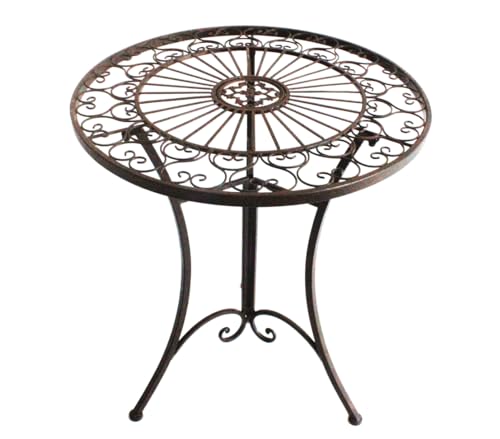 Dehner Gartentisch Antik, Balkontisch wetterfest, Dekotisch Indoor / Outdoor, ca. Ø 61 cm Höhe 72 cm, Eisen, dunkelbraun