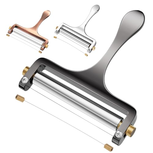TOPULORS Käsehobel, Käseschneider, Edelstahldraht, Käsehobel für Mozzarella, Cheddar, Gouda und mehr Blockkäse – robuster Hobel mit 1 extra Ersatz-Schneiddraht – Gunmetal Grey