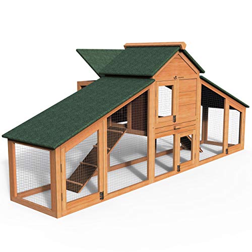 VOUNOT Hühnerstall mit Auslauf, Hühnerhaus Klein, Hühnervoliere Holz, Geflügelstall, ca. 210 x 85 x 85 cm