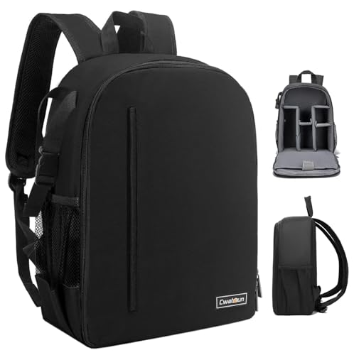 Cwatcun Kamerarucksack Wasserbeständig Fotorucksack Professioneller Kameratasche für spiegellose SLR DSLR, kompatibel für Sony Canon Nikon Kamera und Objektivstativ Zubehör (2.0 klein, Schwarz)