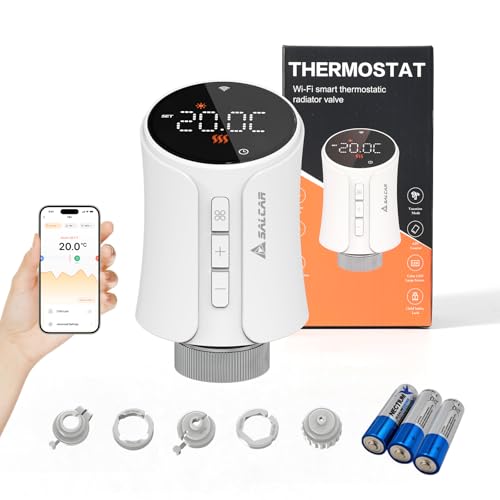 SALCAR Smartes Heizkörperthermostat Smart WiFi Thermostat Heizung Kompatibel mit Amazon Alexa & Google Home Programmierbar Heizungsthermostat Tuya Smartes Heizkörper kein Gateway erforderlich