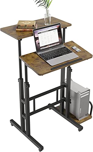 Dripex 60x60cm Stehpult Höhenverstellbar Schreibtisch, Mobiler Computertisch mit 4 Rollen, Steh-Sitz Tisch Laptoptisch neigbar Tischplatte, für Zuhause Büro, Vintage Braun+ Schwarz