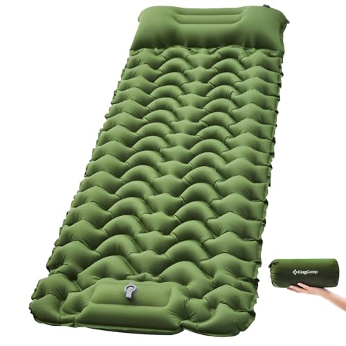 KingCamp Isomatte selbstaufblasend mit Fußpumpe, Camping Luftmatratze mit integrierten Kopfkissen Outdoor Ultraleichte Schlafmatte kleines Packmass, für Camping, Wandern, Backpacking, Trekking Grün