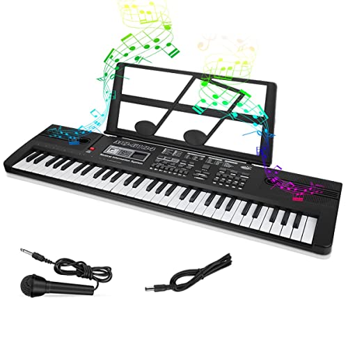 Digital Keyboard, Ideales Einsteiger-Keyboard mit 61 Tasten & zahlreichen Instrumentenklängen, Portables Keyboard zum Lernen für Anfänger mit Ständer & Mikrofon, Jungen und