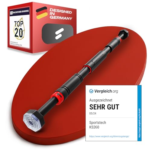 Klimmzugstange mit innovativer Gear-Lock Funktion | sicher & schnell ohne Schrauben im Türrahmen ansetzen | Indoor Pull Up Bar individuell anpassbar bis 90 cm | SPORTSTECH KS260 / KS270 inkl. eBook