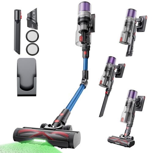 Proscenic P16 Akku Staubsauger Kabellos, 50Kpa 550W 65Min Flexibel Kabelloser Staubsauger mit Knickrohr, LED-Anzeige, Grün Licht, Anti-Tangle, Staubsauger Akku für Teppich Hartböden Vorhang Auto, Blau