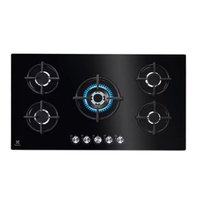 Electrolux KGG95372K Gaskochfeld, 90 cm, 5 Kochzonen, 9 Intensitätsstufen, 3 SpeedBurner + 1 Wok, Sicherheitssystem, elektronische Selbstzündung, 3900 W