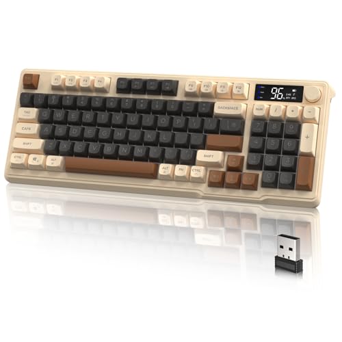 LexonElec Gaming Keyboard Dual-Mode-Wireless mit 2,4G & BT5.0, Semi-Mechanical Membrantastatur mit Display & Knopf, Rainbow Backlit, 94 Tasten PBT-Tastenkappe 3000mAh Wiederaufladbar für Mac/PC-Kaffee