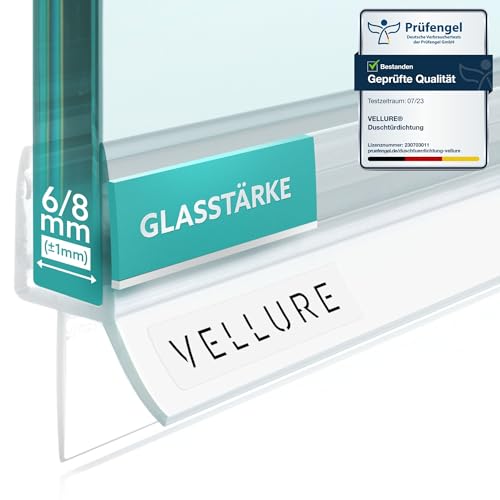 Vellure® Duschdichtung - NEU Premium Dichtung Dusche Glastür - Langlebige Duschtürdichtung unten, Gummilippe für Duschtüren (1x für Glasstärke 6mm - Universallänge bis 100cm)