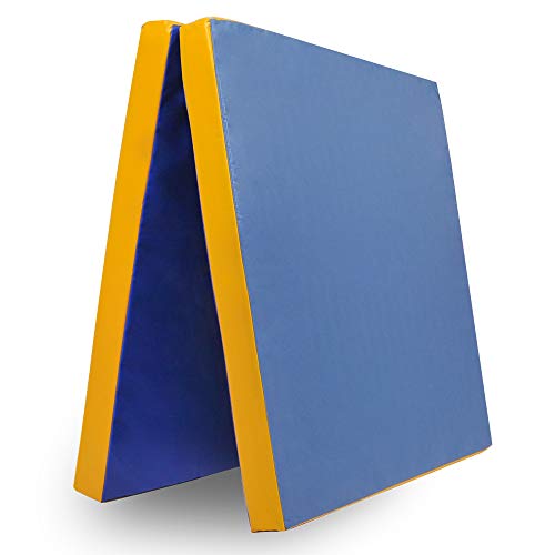 Grevinga Klappbare Turnmatte RG 35 – 200 x 100 x 8 cm - BLAU/GELB - Made in Germany - Faltbare Gymnastikmatte für Fitness, Sport und Gymnastik, Rutschfest und Platzsparend, Weichbodenmatte