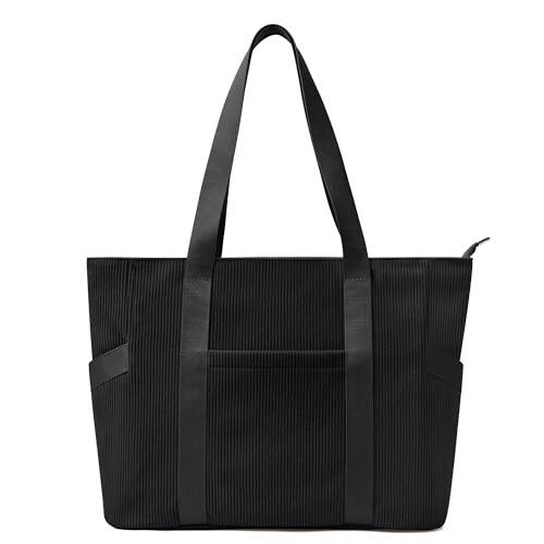 KALIDI Cord Tasche Damen Groß Shopper Cordtasche mit Reißverschluss Tote Bag Schwarze Tasche Handtasche FüR Uni Arbeit Schule
