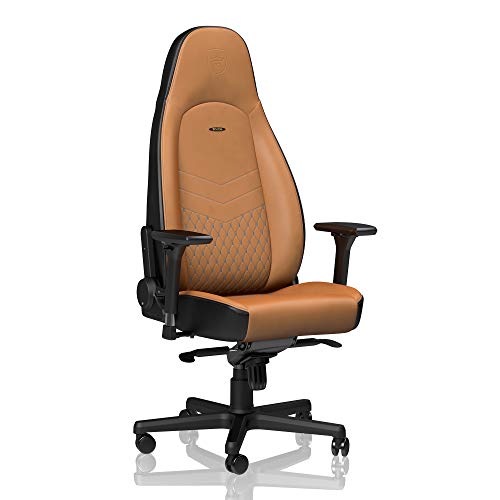 noblechairs ICON Cognac/Schwarz - Gaming Stuhl 150 kg Belastbarkeit - Chefsessel Bürostuhl Ergonomisch - Drehstuhl mit Rollen - Ergonomic Chair Office - Echtleder - Inklusive Kissen