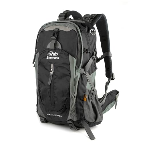 Senterlan Trekkingrucksack 40L, für Damen und Herren, mit Netzrücken-Belüftung und vielen nützlichen Funktionen (Schwarz)