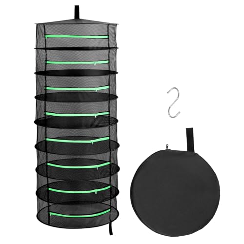 QWORK® Trockennetz, 8-lagiges Mesh-Kräutertrocknerregal, Hängendes Kräuter Trockengestell für Kräuter, Obst, Blumen und Gemüse