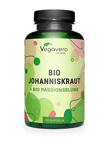 Bio Johanniskraut hochdosiert | mit Passionsblume | Extrakte aus Europa | Laborgeprüft | Hypericin - Flavonoide | Vegan - ohne Zusatzstoffe | Deutsche Produktion von Vegavero®