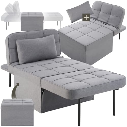 tectake® 4 in 1 gemütlicher Hocker mit Schlaffunktion, Sofa, Sessel oder Lounger, 6-Fach klappbar, als Couch, modulares Schlafsofa oder Lesesessel, für Schlafzimmer, Jugendzimmer, Wohnzimmer - grau