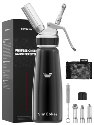 SimCoker Sahnespender 500ml,Aluminium Sahnesiphon,Schlagsahnebereiter mit Ersatzteile,Deutsche Anweisungen