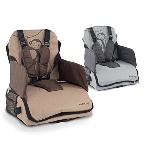 Mobiclinic ®, Tragbarer Hochstuhl, Monkey, Reisehochstuhl, 6 bis 36 Monate, Bis 15kg, Faltbar, Verstellbarer 5-Punkt-Gurt, mit Aufbewahrung, Hochstuhl baby, Babysitz, Farbe Beige
