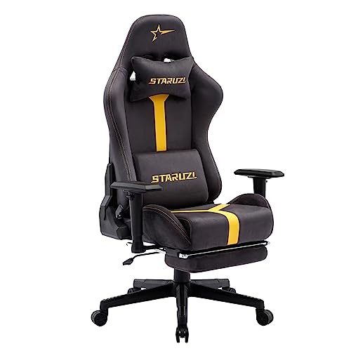 STARUZI Gaming Stuhl, Ergonomischer PC Stuhl, Hochwertige Alcantara-Stoff Gaming Stuhl mit Fußstütze, Atmungsaktiver Game Drehsessel mit Verstellbare Armlehne, Grau