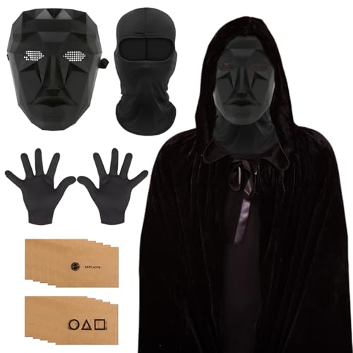 Ycaaeo The Game Maske Kostüm,Halloween Game Boss Costume mit Sturmhaube + Schwarze Handschuhe und 10x Spielkarte,The Game Boss Kostüm für Herren & Damen Kinder & Halloween Karneval