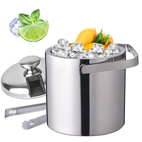 Eiswürfelbehälter mit Deckel 1,3L, Eisbehälter Sektkühler Eiswürfelbehälter Edelstahl Behälter Mit Zange Und Deckel