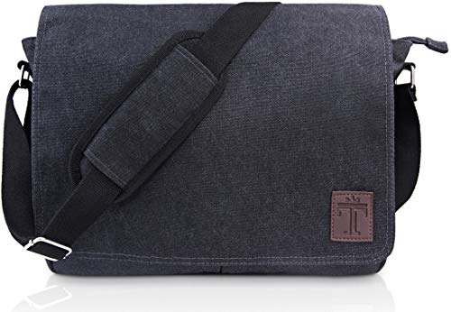 TRAVANDO Laptoptasche 14-16 Zoll Laptop Tasche Herren Umhängetasche Canvas Segeltuch Kuriertasche Messenger Bag Herren für Arbeit Schule Freizeit Notebook Tasche (Schwarz)