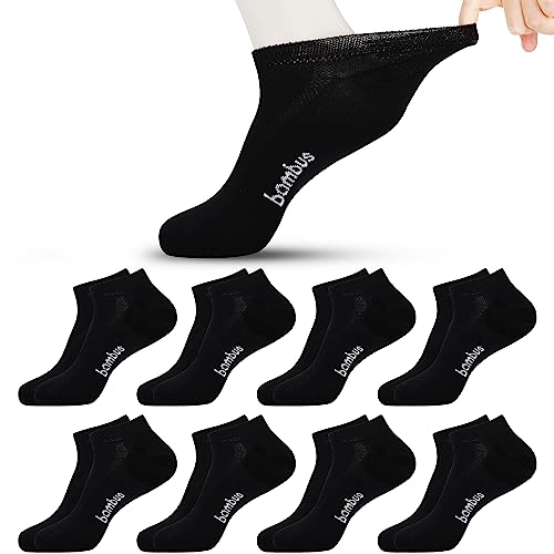 Jeasona 8 Paare Bambus Socken Herren 43-46 Kurz Bambus Socken Herren 43-46 Sneaker Schwarz Bambussocken Herren 43-46 Ohne Gummi Herrensocken Ohne Gummibund Kurz für Diabetiker Diabetikersocken Kurz