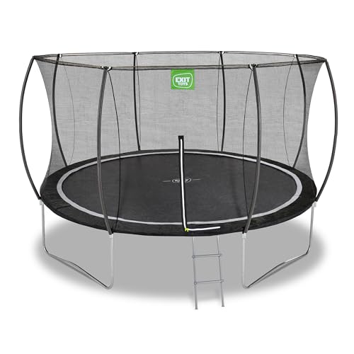 EXIT Toys Black Edition Rundes Trampolin - ø366cm - Fußschutzsystem - Mit Trampolinleiter - Sicherheitsnetz mit Reißverschluss - Modernes Design - Rostfrei - Wetterfest - Für Kinder - Schwarz