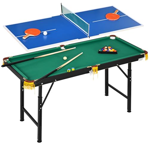 SPORTNOW Multigame Spieletisch 2-in-1 Multifunktionstisch inkl. Tischtennis Billardtisch mit Zubehör für Erwachsene Stahl 140 x 63 x 60-80 cm Grün