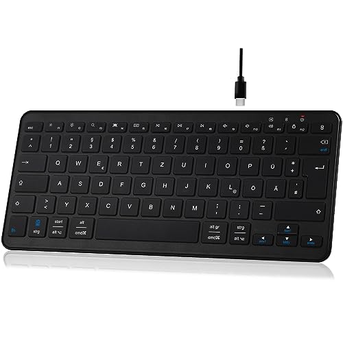 Qulose Kabellose Bluetooth Tastatur, Wiederaufladbare Mini Tastatur Type-C, Funk Tastatur, Ultraslim Ergonomisches Design, Deutsches QWERTZ Layout, für Android/iOS/Windows 11/10/8